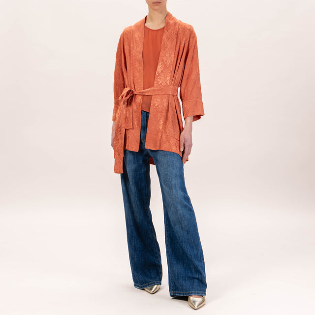 Zeroassoluto-Kimono damascato con cintura - rame