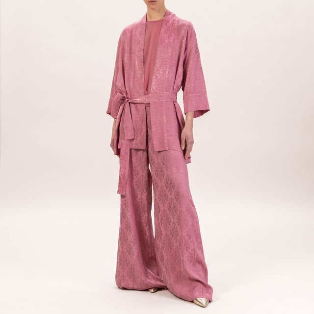 Zeroassoluto-Kimono damascato con cintura - rose