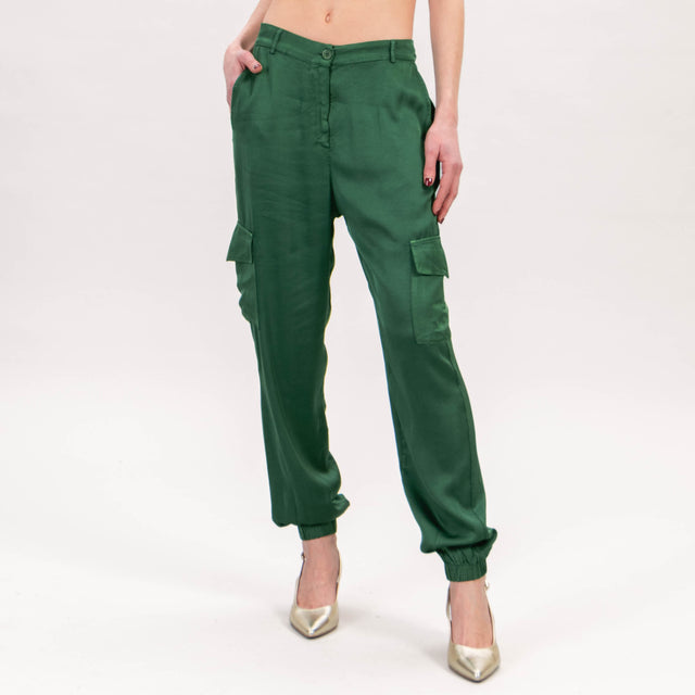 Zeroassoluto-Pantalone cargo in satin - verde pino