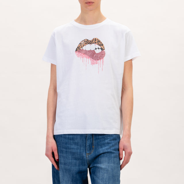 Motel-T-shirt labbra glitter - bianco