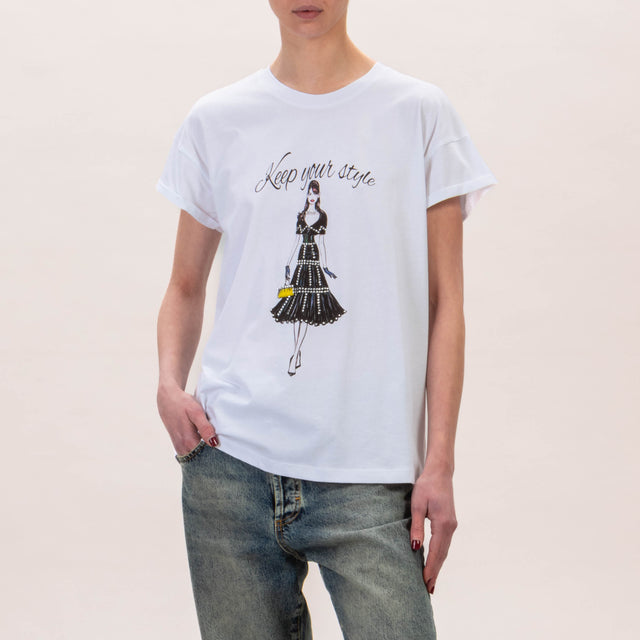 Tensione in-T-shirt stampa KEEP YOUR STYLE - bianco