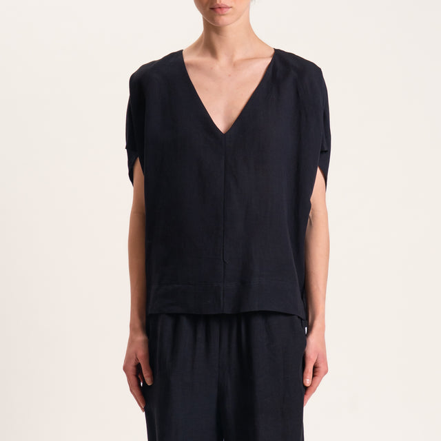 Tensione in-Blusa misto lino scollo v - nero