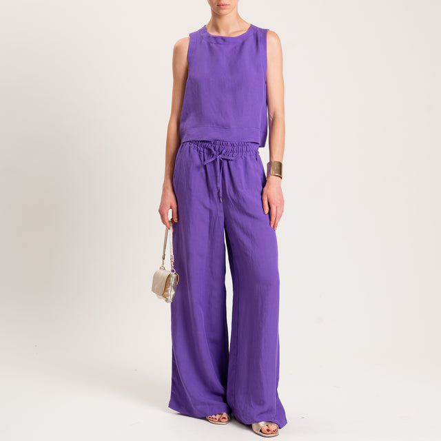 Pantalón de lino mixto con cintura elástica - morado