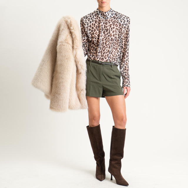 Tensione in- Blusa georgette animalier con spalline - beige/nero