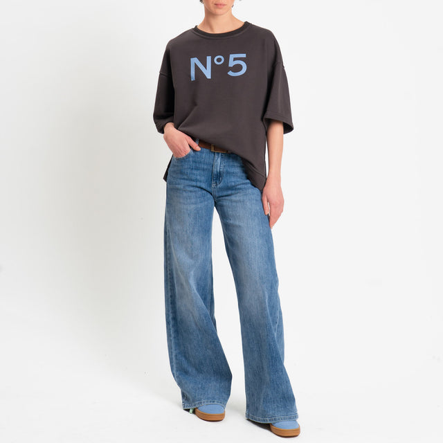 Tensione in-Felpa n5 mezza manica spacchi laterali - moro/celeste