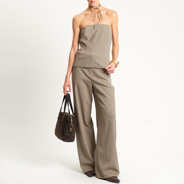 Tensione in-Pantalone check elastico dietro - beige/moro/nero