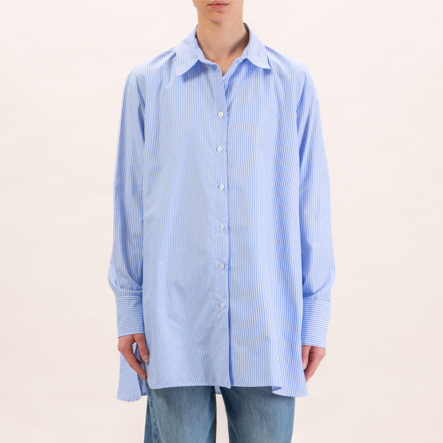Zeroassoluto-Camicia oversize in cotone - righe cielo/bianco