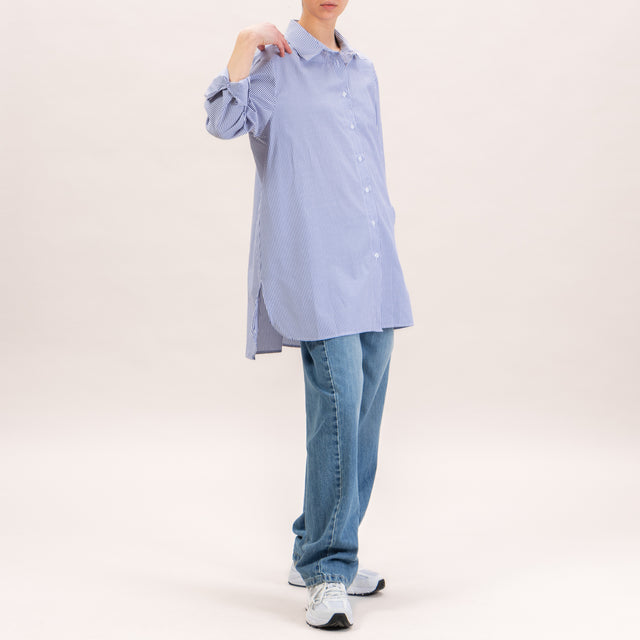 Zeroassoluto-Camicia oversize in cotone - righe bianco/blu