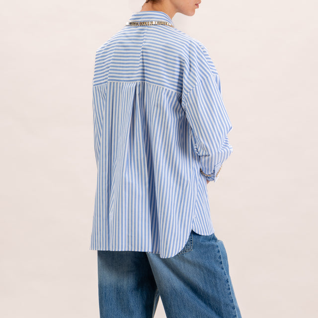 Zeroassoluto-Camicia applicazione gioiello - righe azzurro/bianco
