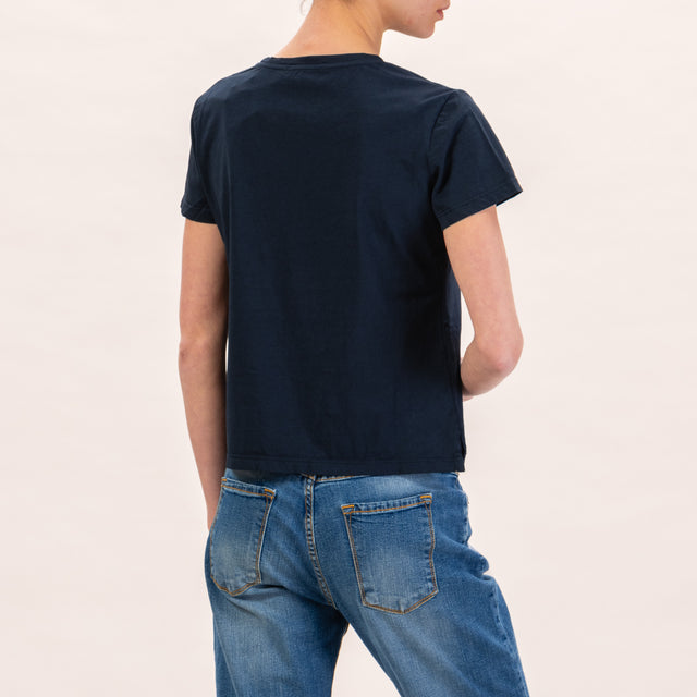 Zeroassoluto-T-shirt mezza manica spacchi laterali - blu