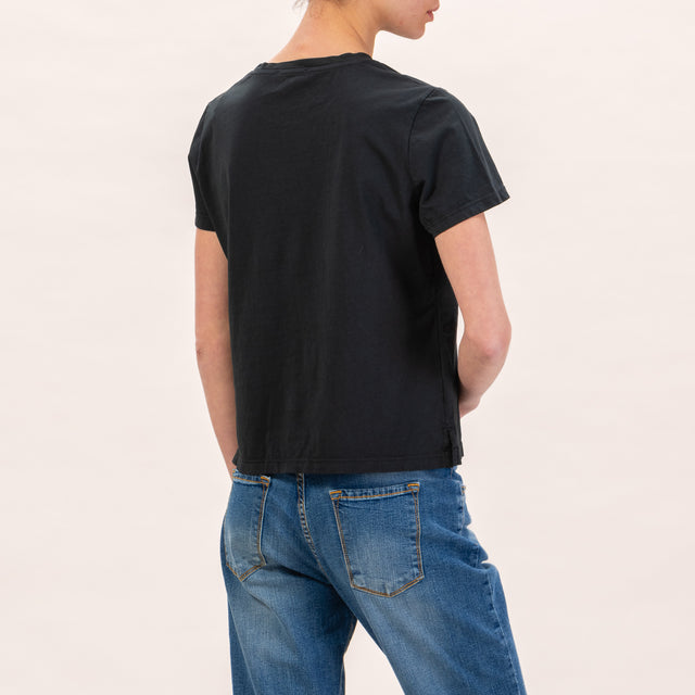 Zeroassoluto-T-shirt mezza manica spacchi laterali - nero