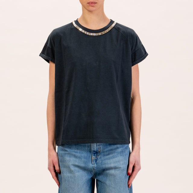 Zeroassoluto-T-shirt regular fit dettaglio gioiello - nero