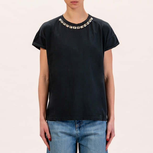 Zeroassoluto-T-shirt regular fit dettaglio gioiello - nero