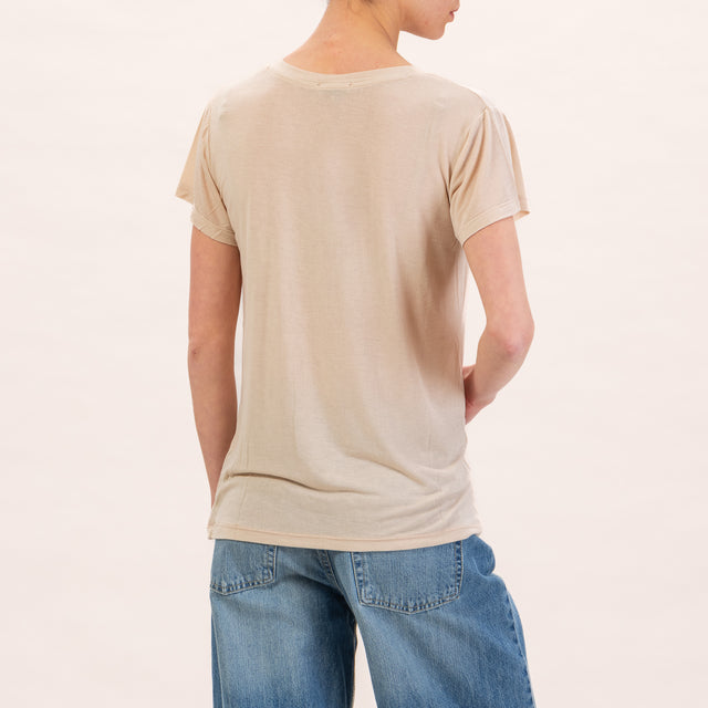 Zeroassoluto-T-shirt scollo v in seta - sand