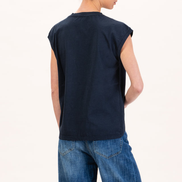 Zeroassoluto-T-shirt scatola stondata davanti - blu