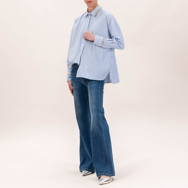 Zeroassoluto-Camicia applicazione gioiello - righe azzurro/bianco