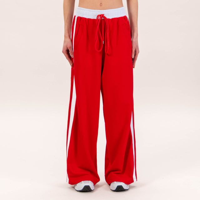 Motel-Pantalone banda laterale felpa leggera - rosso/bianco