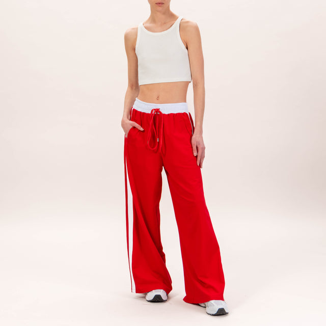 Motel-Pantalone banda laterale felpa leggera - rosso/bianco