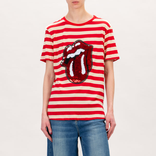 Tensione in-T-shirt jersey righe rolling stones - burro/rosso