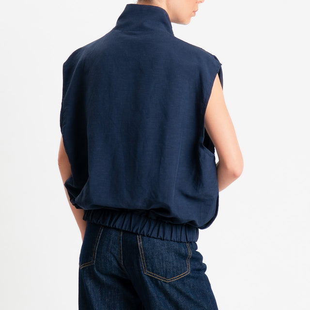 Tensione in-Gilet bicolore misto lino - blu/biscotto