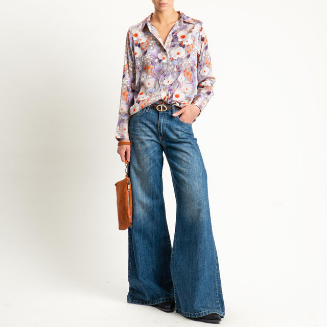 Anonyme-Camicia SOFT-HAND SATIN fantasia floreale - taupe/orange/peonia