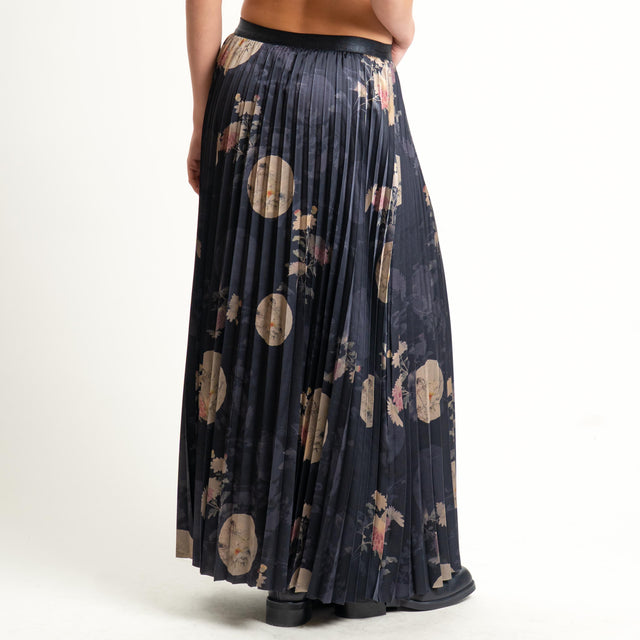 Anonyme-Gonna plissé fantasia floreale - nero/beige
