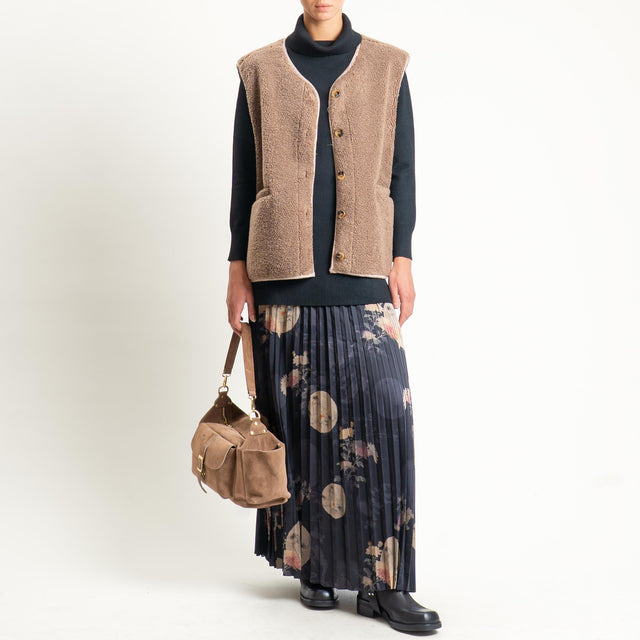 Anonyme-Gonna plissé fantasia floreale - nero/beige