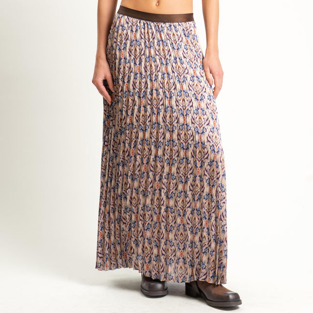 Anonyme-Gonna plissé fantasia etnica - beige/polvere