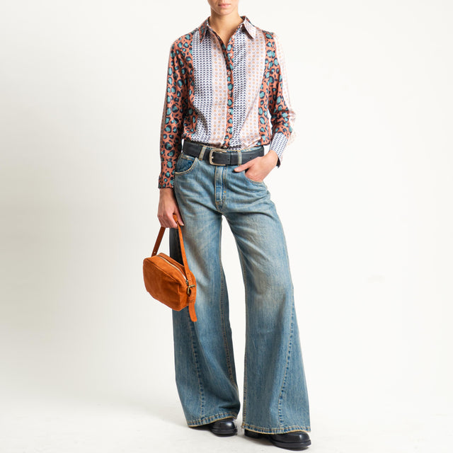 Anonyme-Camicia SOFT-HAND SATIN multi fantasia - cuoio/taupe/nero