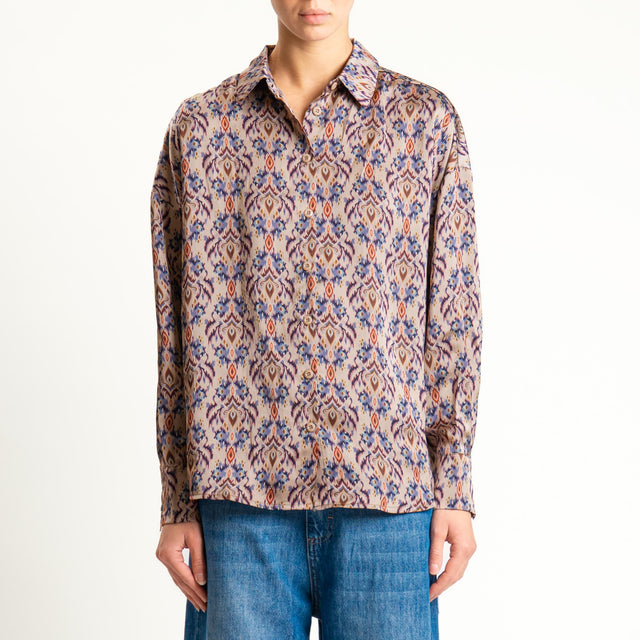Anonyme-Camicia SOFT-HAND SATIN fantasia etnica - beige/polvere