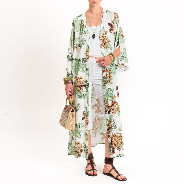 Anonyme-Chemisier fantasia floreale con cintura - burro/mint/cuoio
