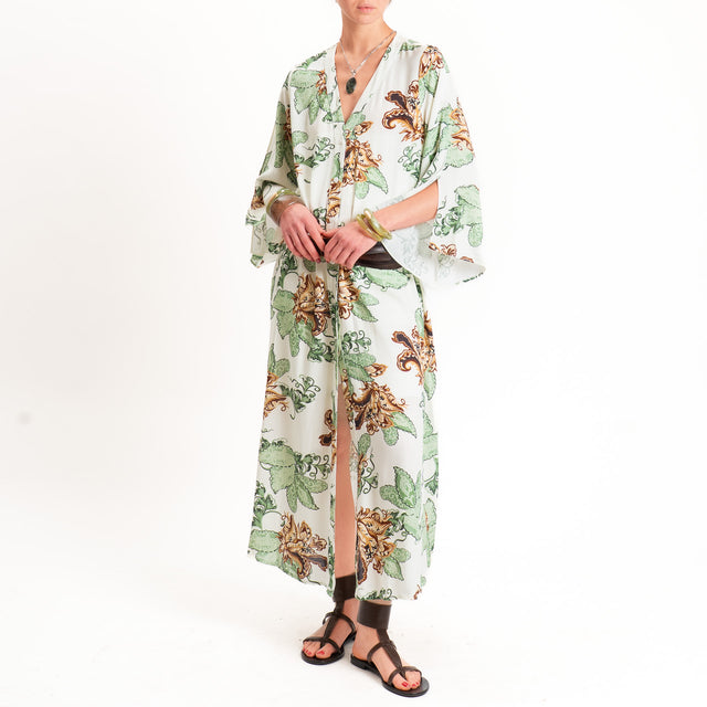 Anonyme-Chemisier fantasia floreale con cintura - burro/mint/cuoio