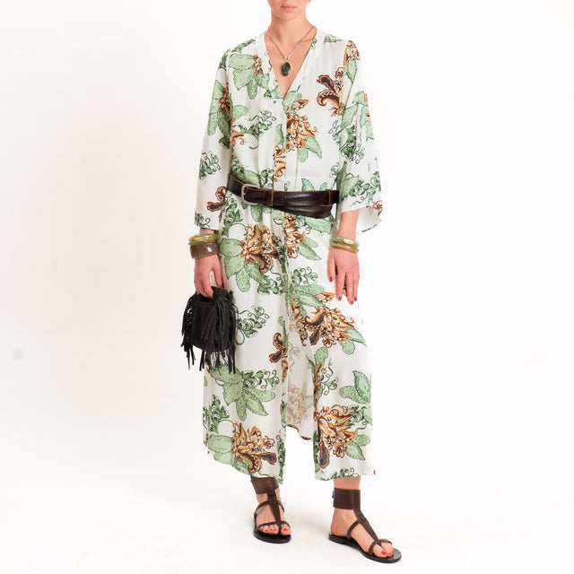 Anonyme-Chemisier fantasia floreale con cintura - burro/mint/cuoio