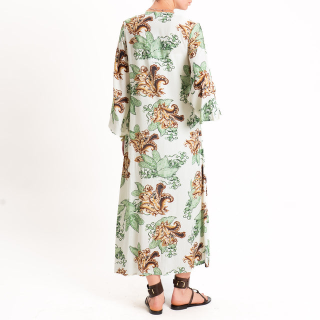 Anonyme-Chemisier fantasia floreale con cintura - burro/mint/cuoio