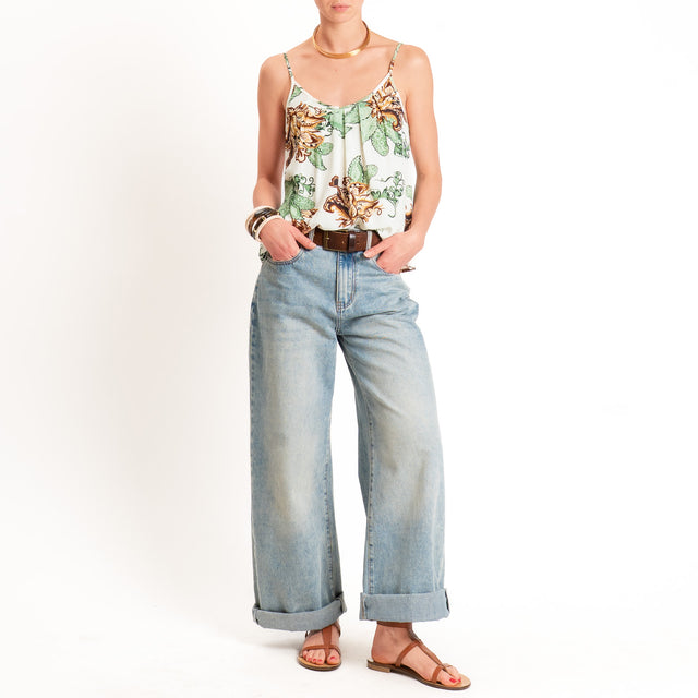 Anonyme-Top fantasia floreale bretelle regolabili - burro/mint/cuoio