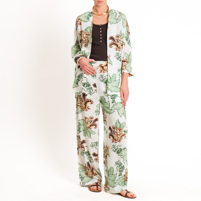Anonyme-Kimono corto fantasia floreale - burro/mint/cuoio