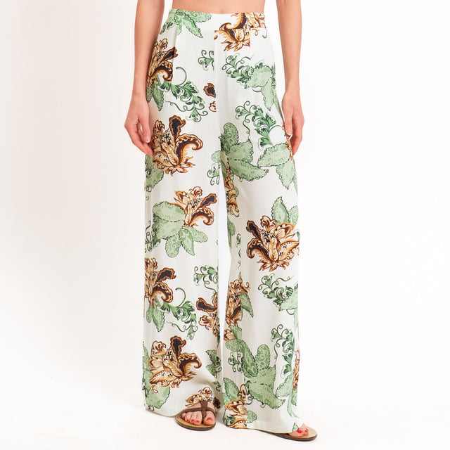 Anonyme-Pantalone fantasia floreale elastico dietro - burro/mint/cuoio
