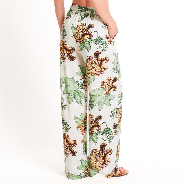 Anonyme-Pantalone fantasia floreale elastico dietro - burro/mint/cuoio