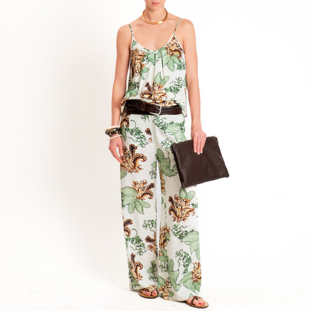 Anonyme-Pantalone fantasia floreale elastico dietro - burro/mint/cuoio