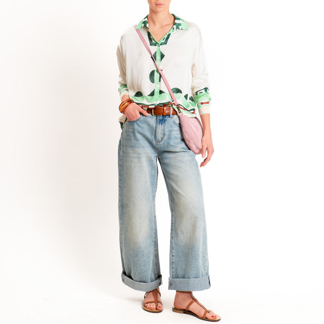 Anonyme-Camicia fantasia in satin - burro/mint/pink