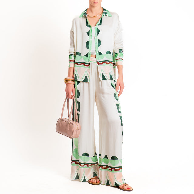 Anonyme-Camicia fantasia in satin - burro/mint/pink