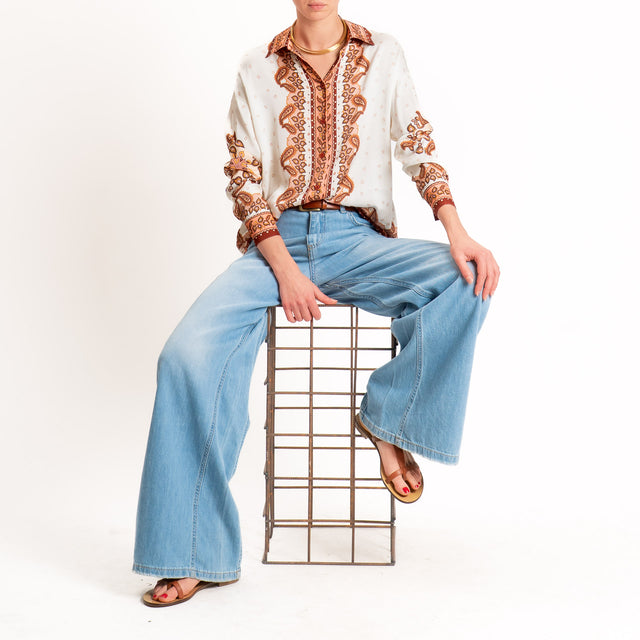 Anonyme-Camicia fantasia in satin - brick/burro/peach