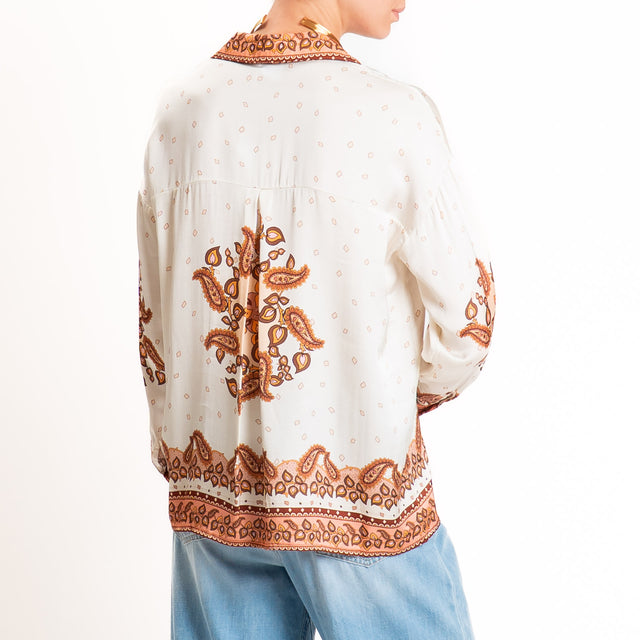 Anonyme-Camicia fantasia in satin - brick/burro/peach