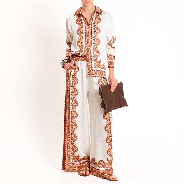Anonyme-Pantalone satin fantasia elastico in vita - brick/burro/peach