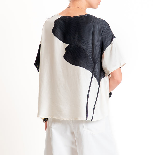 Anonyme-Blusa fantasia in satin - burro/nero
