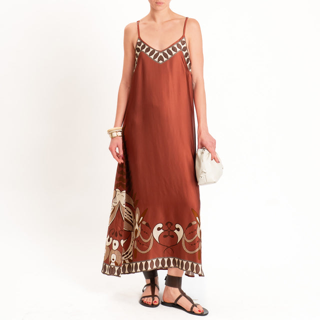 Anonyme-Abito satin fantasia bretelle regolabili - brick/sand/moro