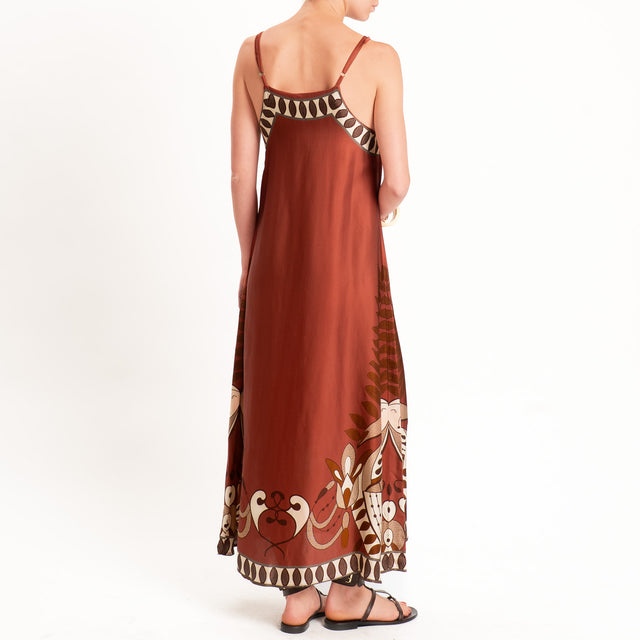 Anonyme-Abito satin fantasia bretelle regolabili - brick/sand/moro