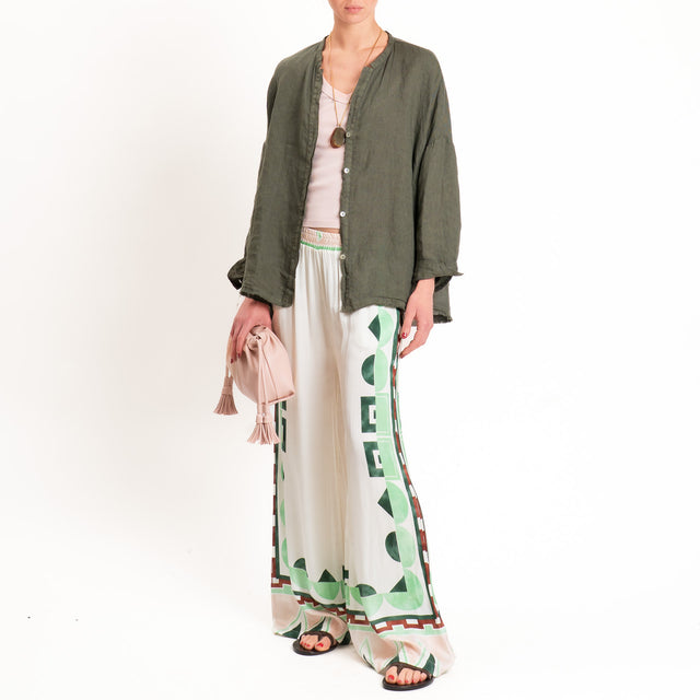 Anonyme-Pantalone satin fantasia elastico in vita - burro/mint/pink