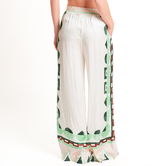 Anonyme-Pantalone satin fantasia elastico in vita - burro/mint/pink