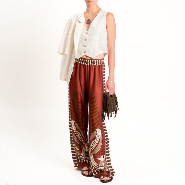 Anonyme-Pantalone satin fantasia elastico in vita - brick/sand/moro